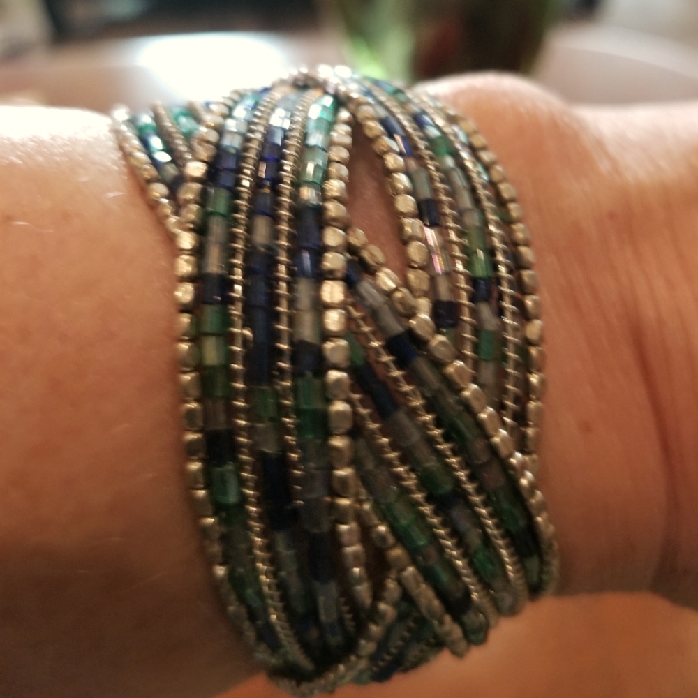 Spring, cuff blue, aqua and silver bracelet